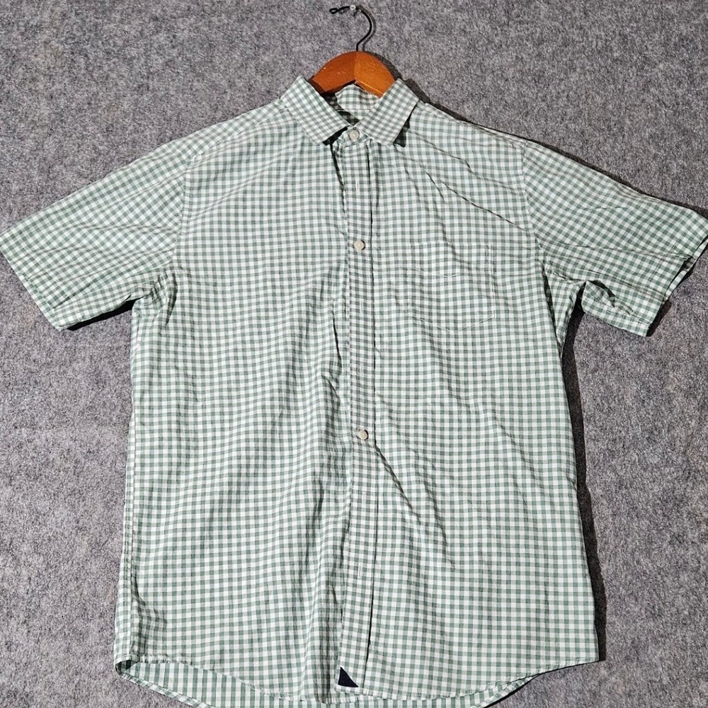 UNTUCKit Button Shirt Mens Large Tall Slim Green Gingham Check Short Sleeve